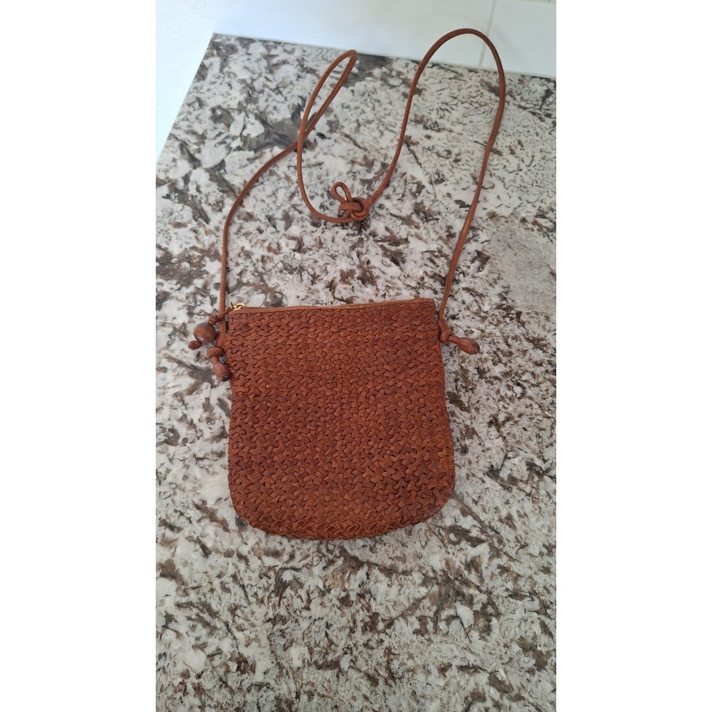 CEM Woven Leather Crossbody Bag Cognac Brown Made in Brazil Small Woven Purse
